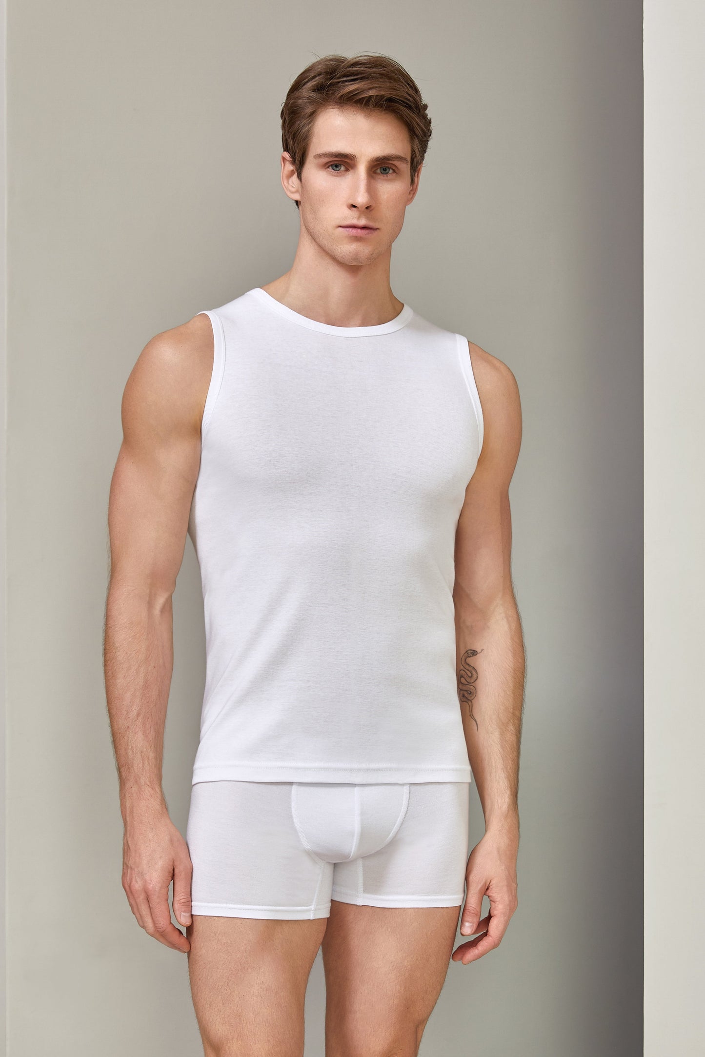 Herren Tanktop Ribana ärmellos in weiß 100% Baumwolle