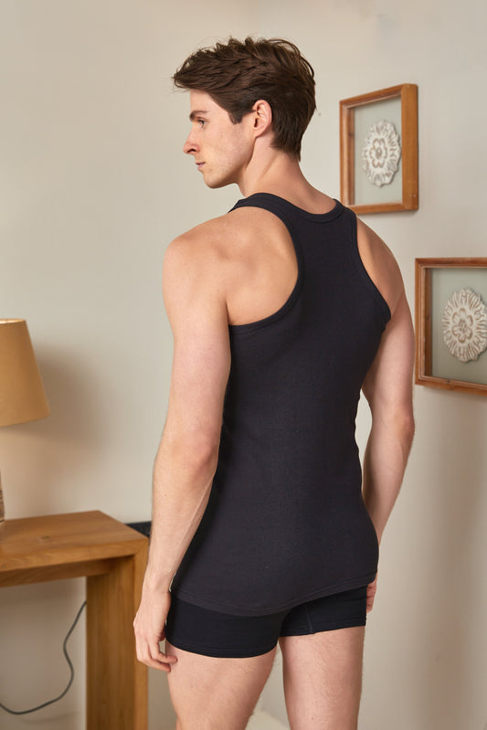 Herren Tanktop Ribana Rambostyle in schwarz & hellgrau 100% Baumwolle