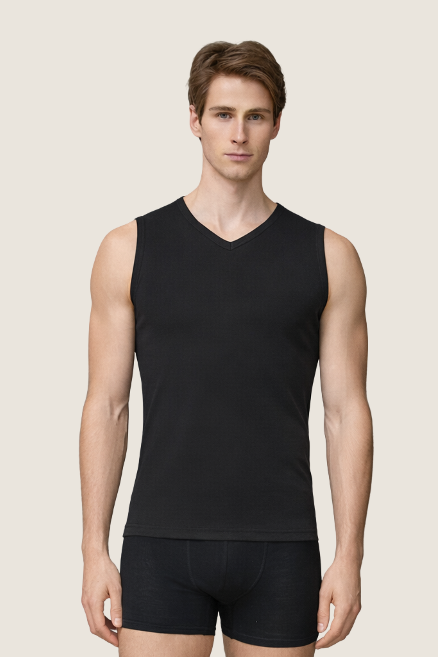 Baumwoll Tanktop Ribana V-Ausschnitt