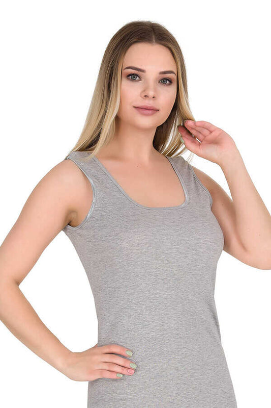 Damen Unterhemd Ribana Träger breit in schwarz & hellgrau 100% Baumwolle