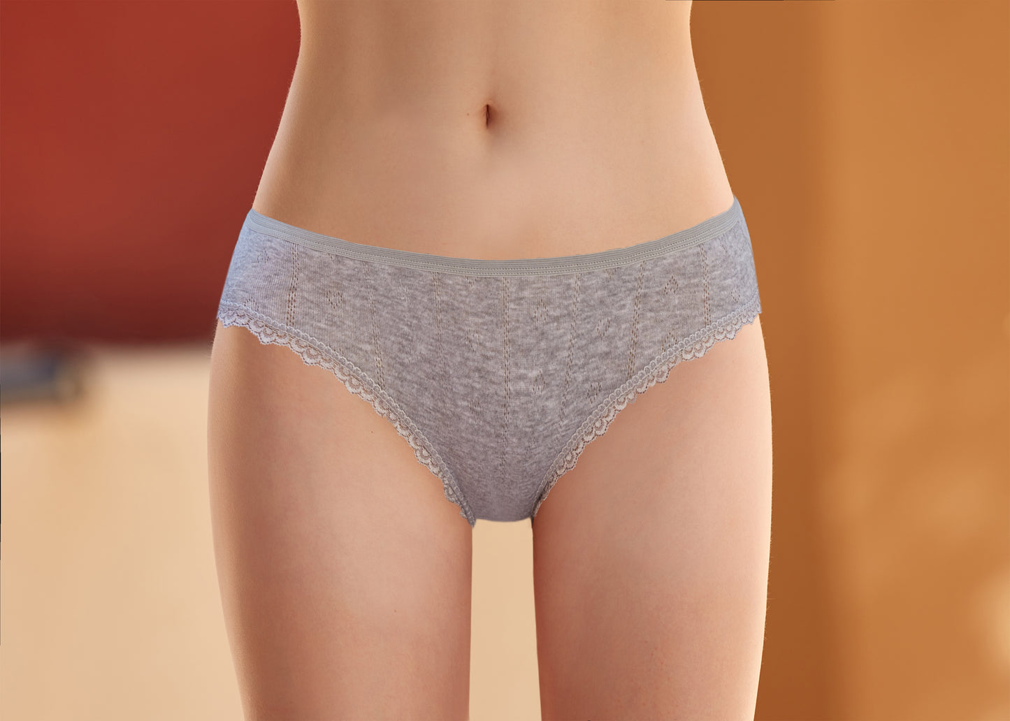 Damen Slip mit Spitze in verschiedenen Farben 100% Baumwolle