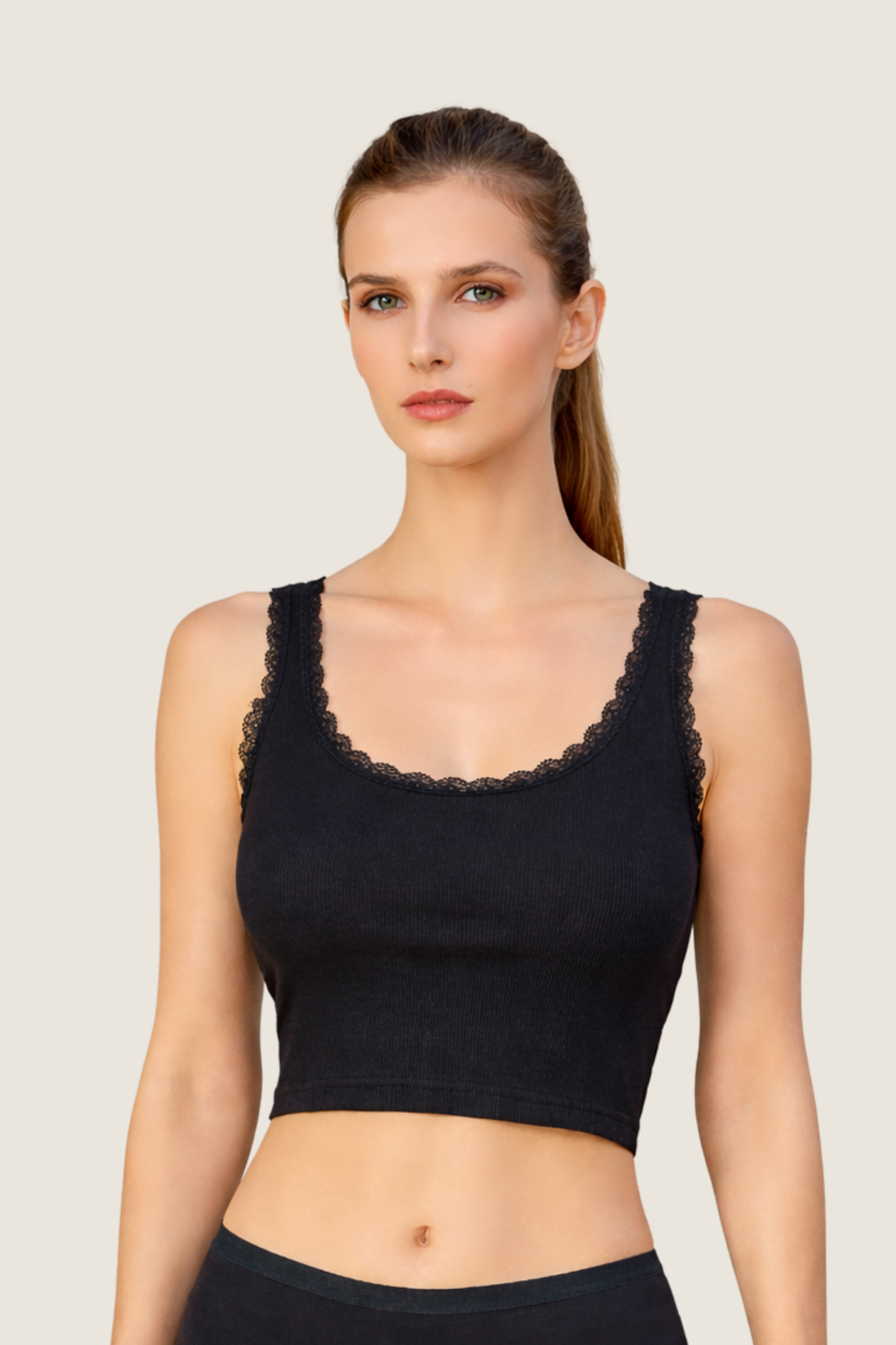 Baumwoll Top kurz mit Spitze