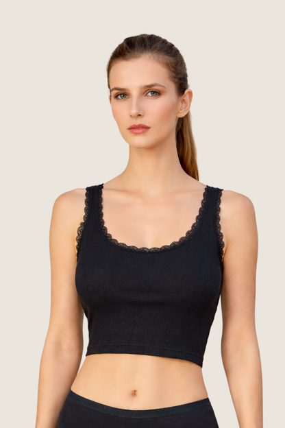 Baumwoll Top kurz mit Spitze