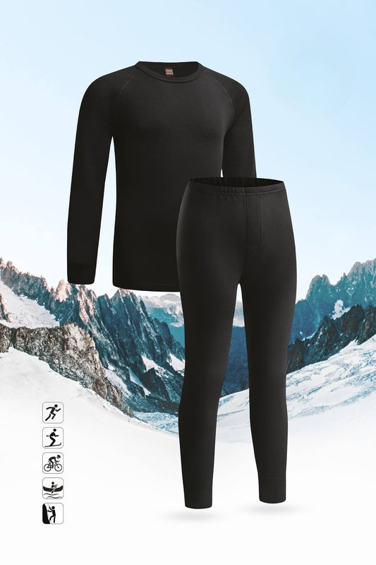 Jungen Thermo-Unterwäsche in hellgrau, schwarz & cremeweiß