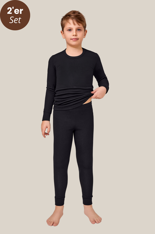 Jungen Thermo-Unterwäsche in hellgrau, schwarz & cremeweiß