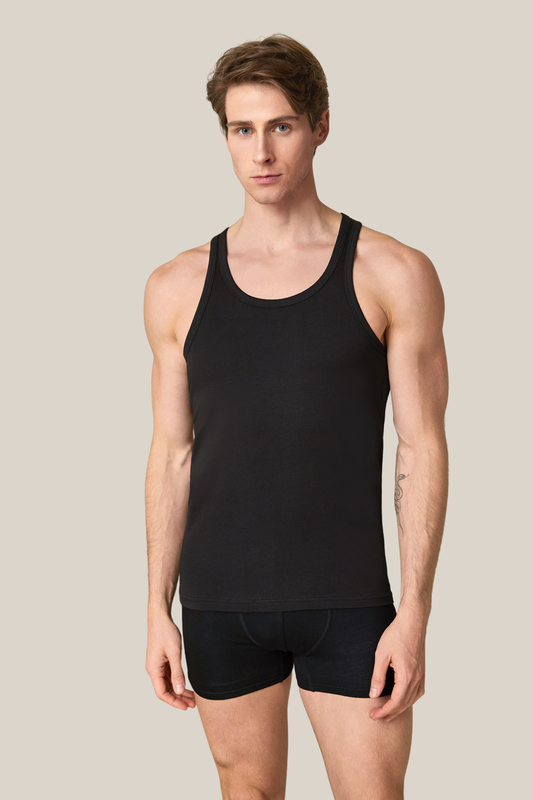 Herren Tanktop Lycra Jersey Rambostyle in weiß schwarz & hellgrau 95% Baumwolle