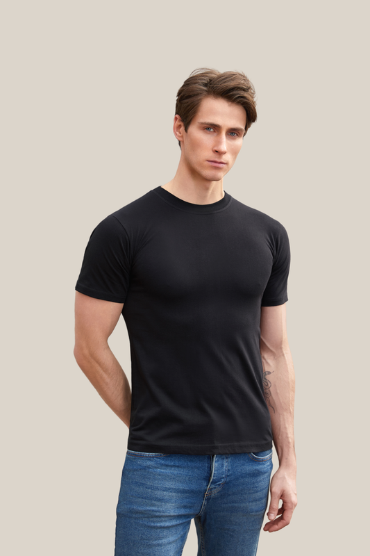 Herren Unterhemd kurzarm in schwarz 100% Baumwolle
