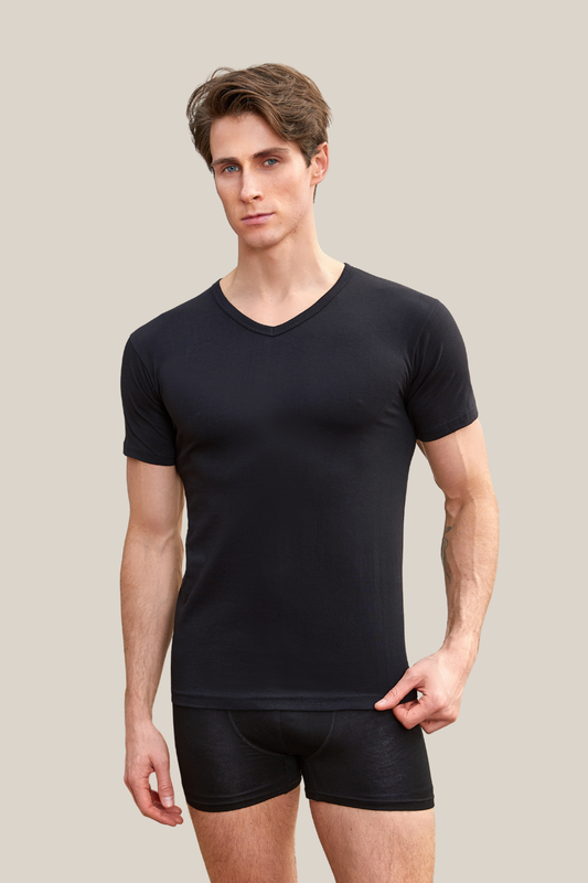 Herren Unterhemd kurzarm in schwarz 100% Baumwolle