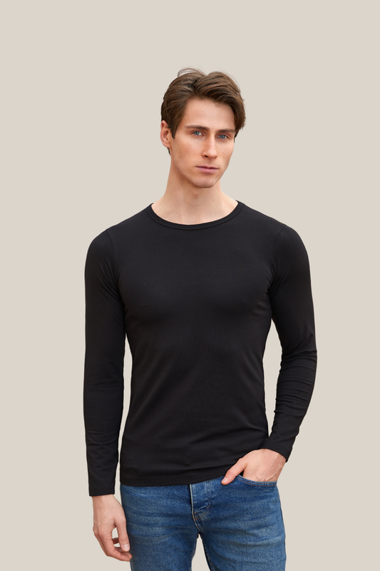 Herren Unterhemd langarm in weiß, schwarz & hellgrau 95% Baumwolle