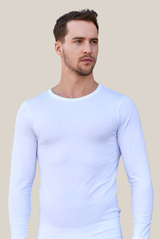 Herren Unterhemd langarm in weiß, schwarz & hellgrau 95% Baumwolle