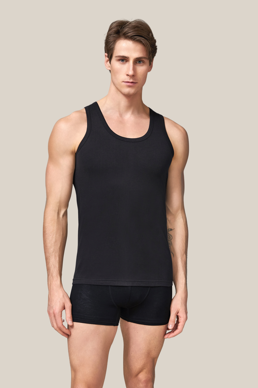 Herren Unterhemd Classic in schwarz & hellgrau 100% Baumwolle