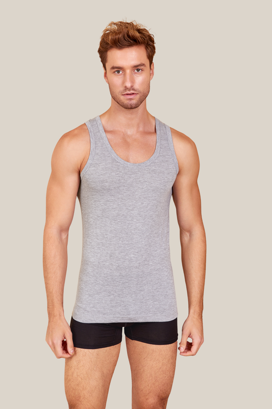 Herren Unterhemd Classic in schwarz & hellgrau 100% Baumwolle