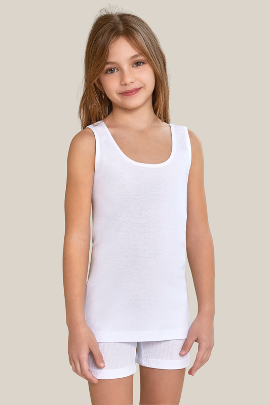 Mädchen Unterhemd Träger breit in weiß 100% Baumwolle