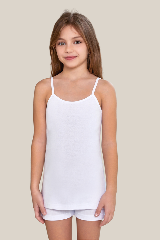 Mädchen Unterhemd Träger schmal in weiß 100% Baumwolle