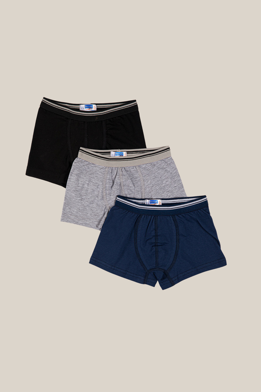 Jungen Boxershorts in schwarz, marineblau & grau 95% Baumwolle