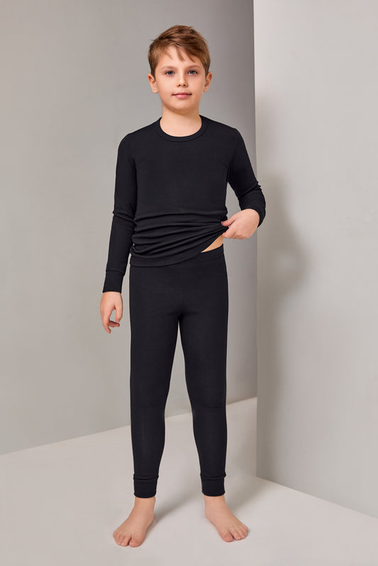 Jungen Thermo-Unterwäsche in hellgrau, schwarz & cremeweiß